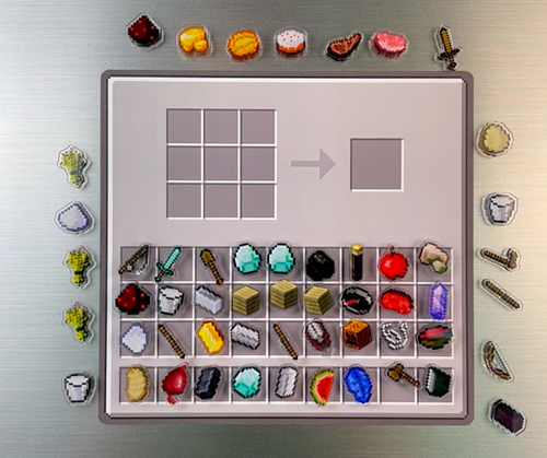 Crafting table fridge magnet with 50 items